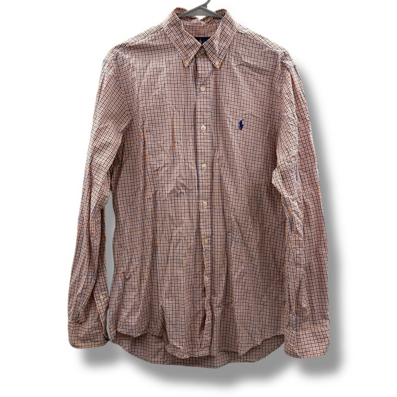 Ralph Lauren Check Plaid Shirt Men’s Size Medium‎ White Blue Orange Long Sleeve - Picture 1 of 6